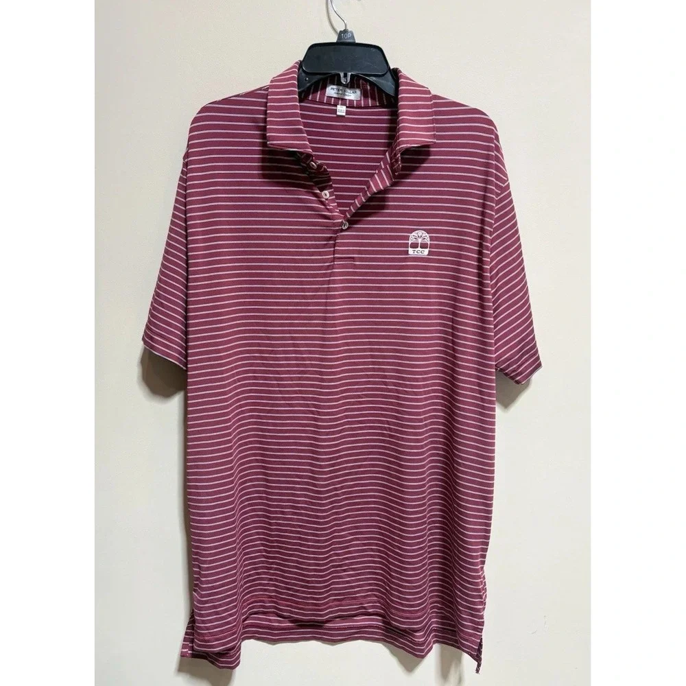 Peter Millar Summer Comfort Golf Polo Shirt XL Red Striped TCC logo - Picture 1 of 7